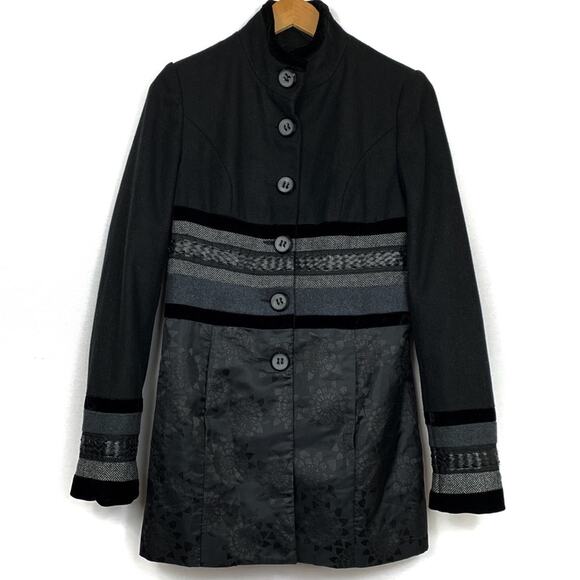 BKE Mock Neck Coat Car Length Velvet Tweed…